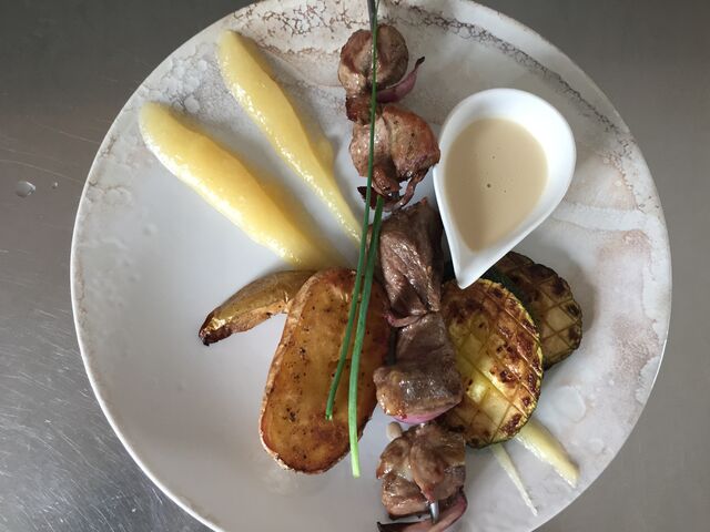 Brochette de veau crème au cidre