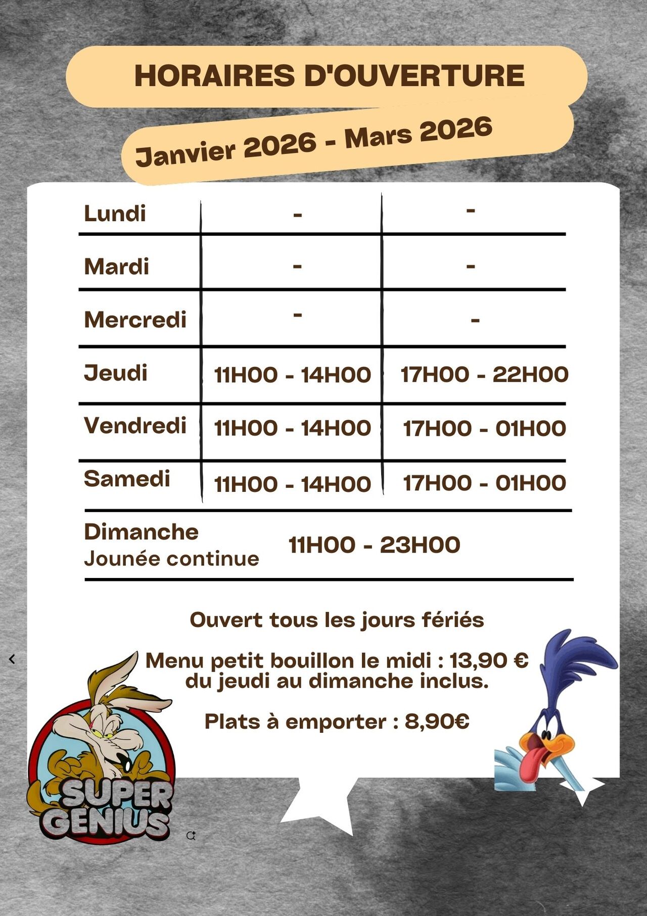 Horaires Janvier - Mai