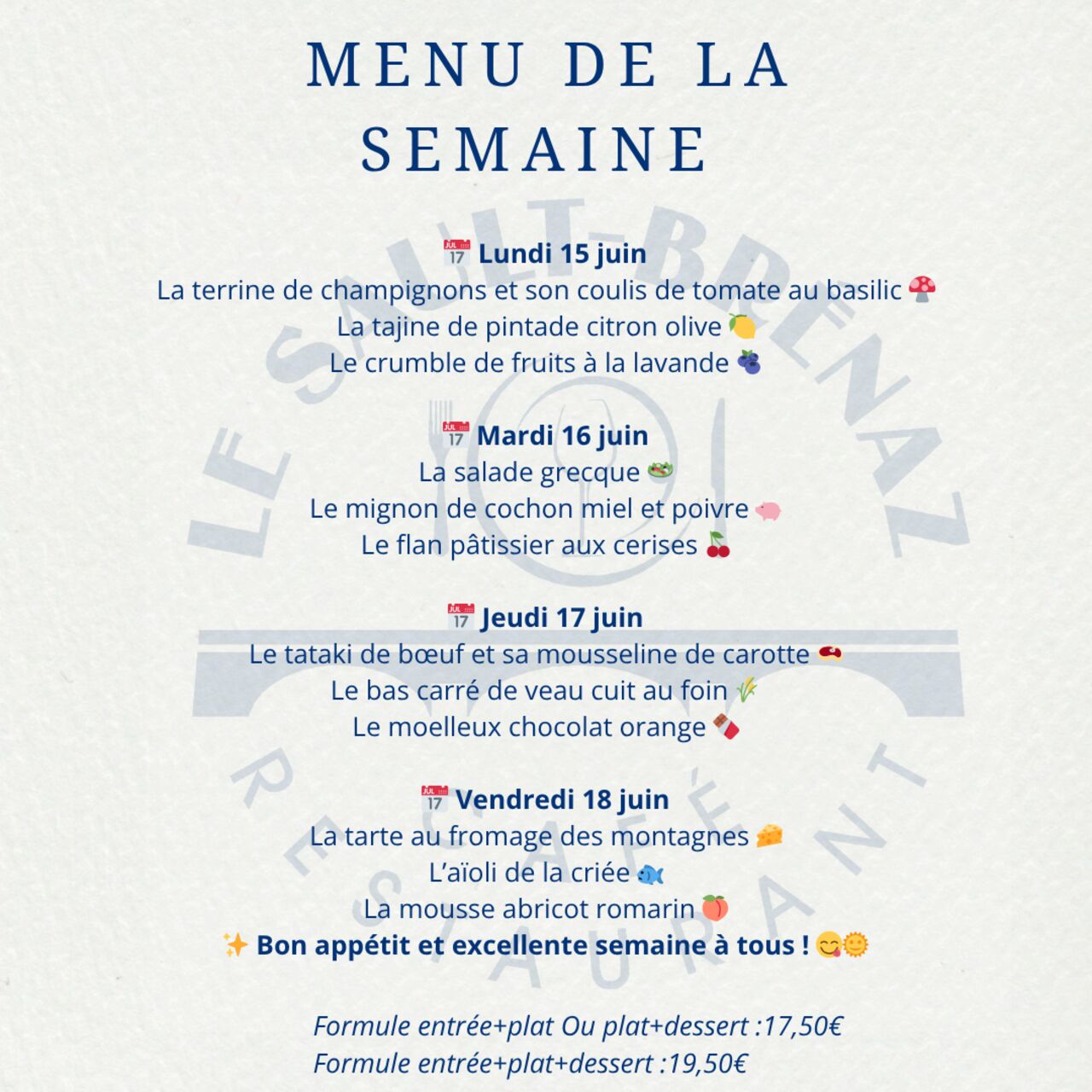 Menu de la semaine