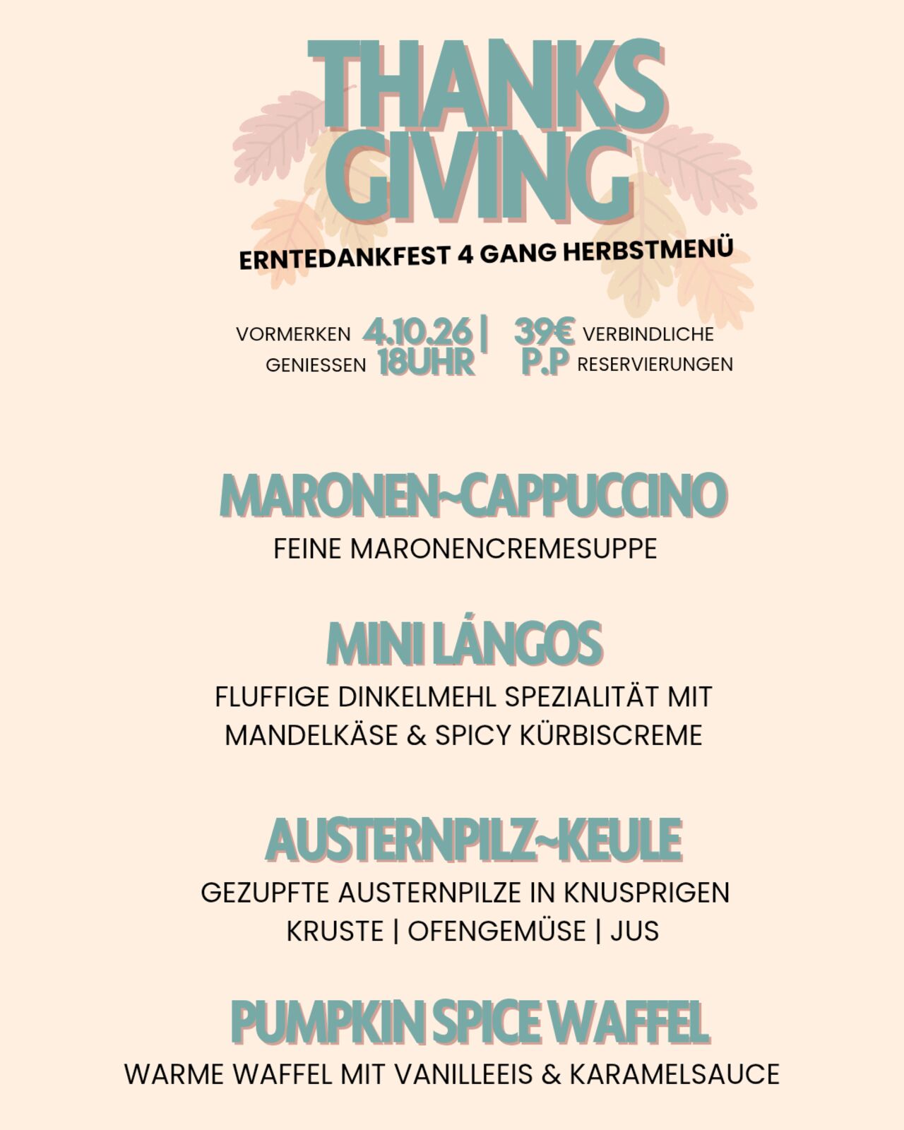 Erntedankfest 4 Gänge Menü
