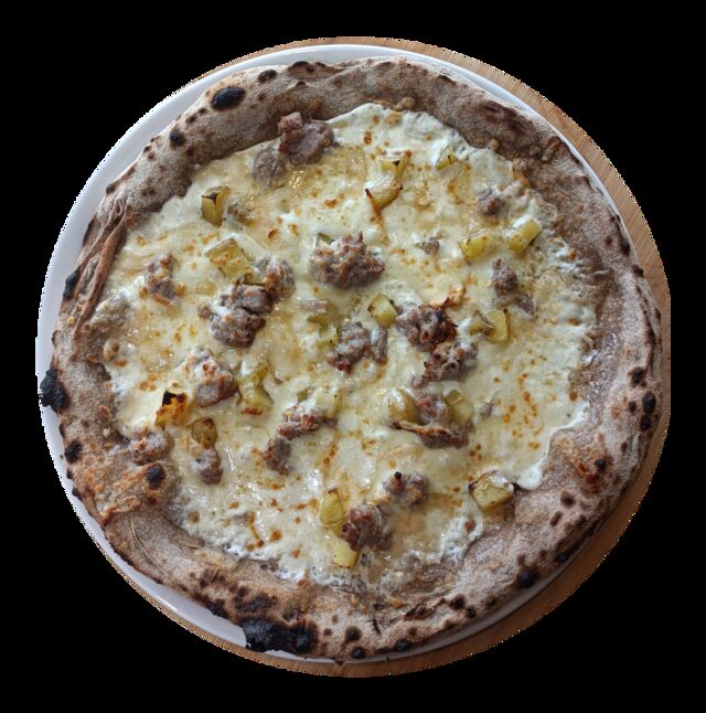 Mars La Campania - Base crème, mozzarella FDL, chair à saucisse, pommes de terre rôties, scamorza