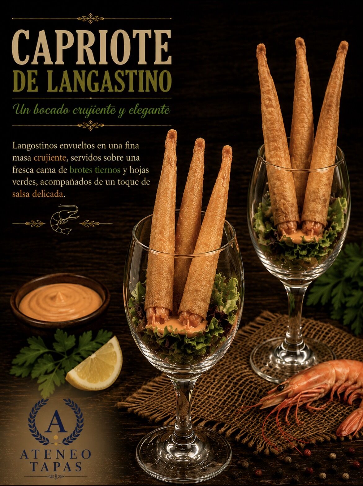 TAPA CAPRIOTE DE LANGOSTINO
