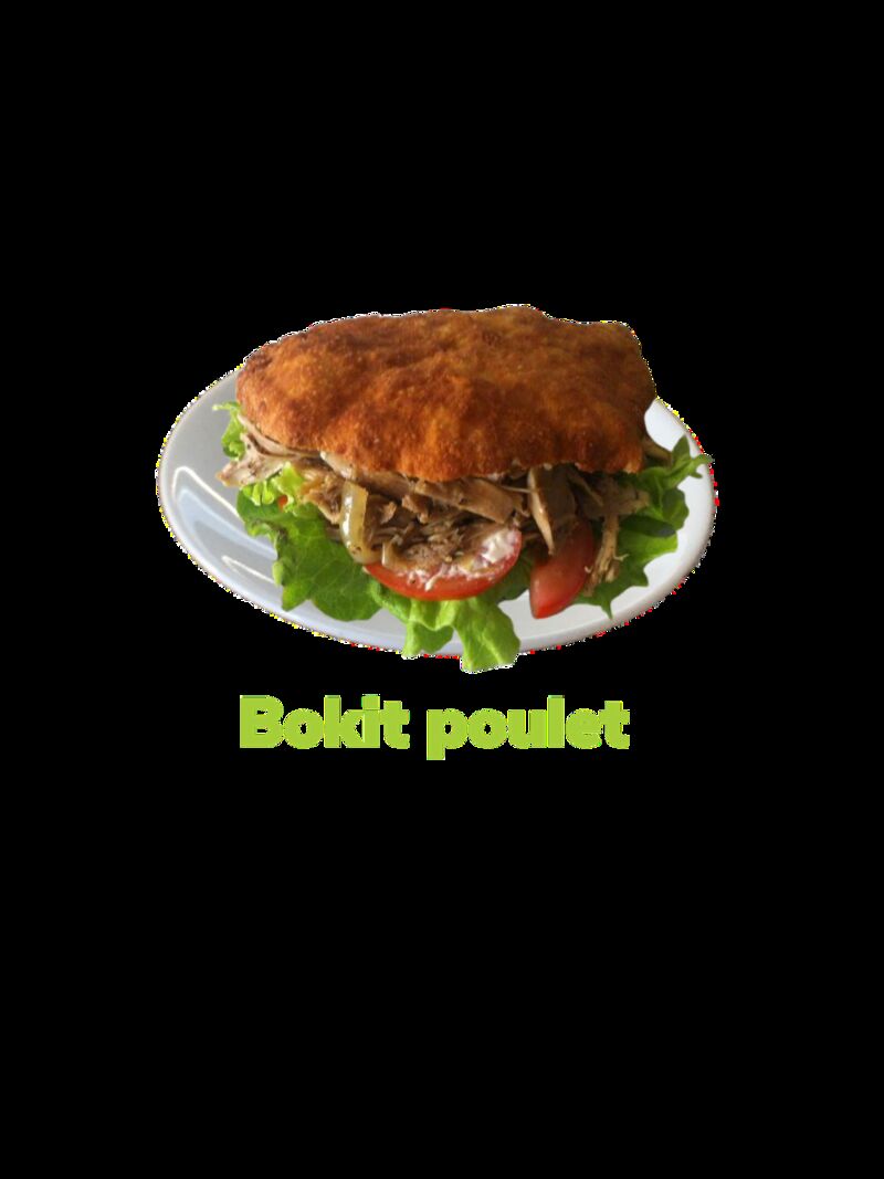 Bokit pain fait maison bien garni avec du poulet ou de la morue et de la salade 