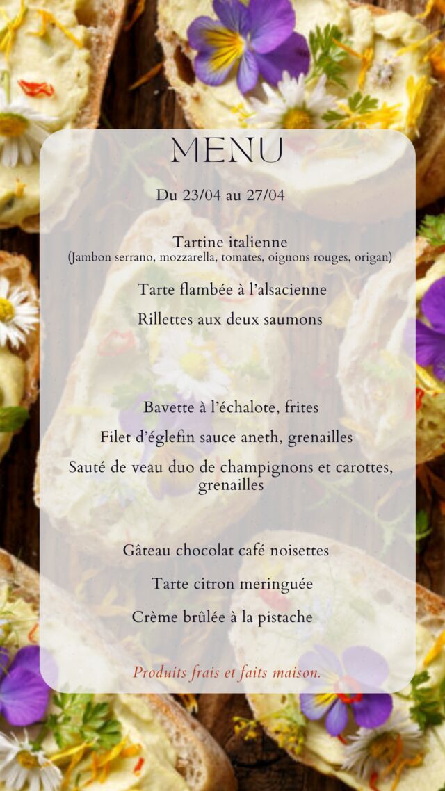 Menu du 23/04 au 27/04