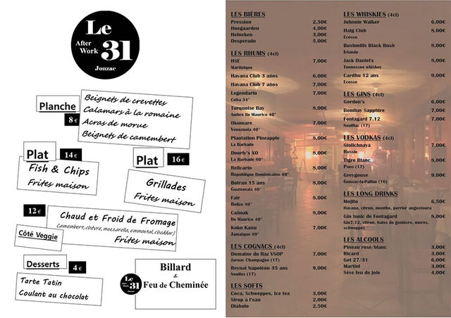 Notre carte restauration et bar