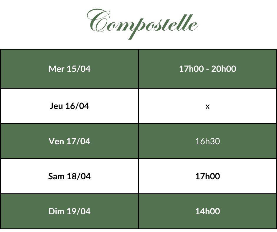 Compostelle - Horaires