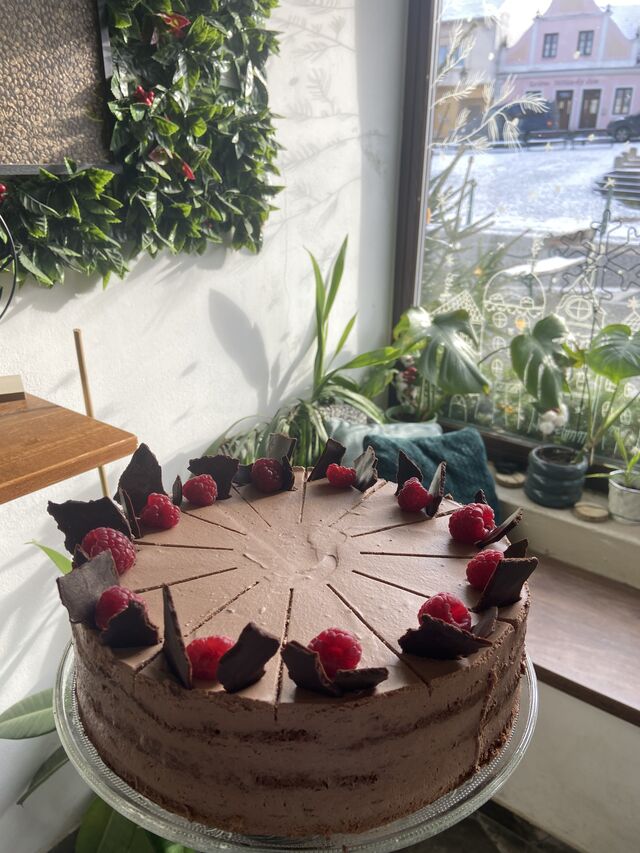 Čokoládový dort s malinami