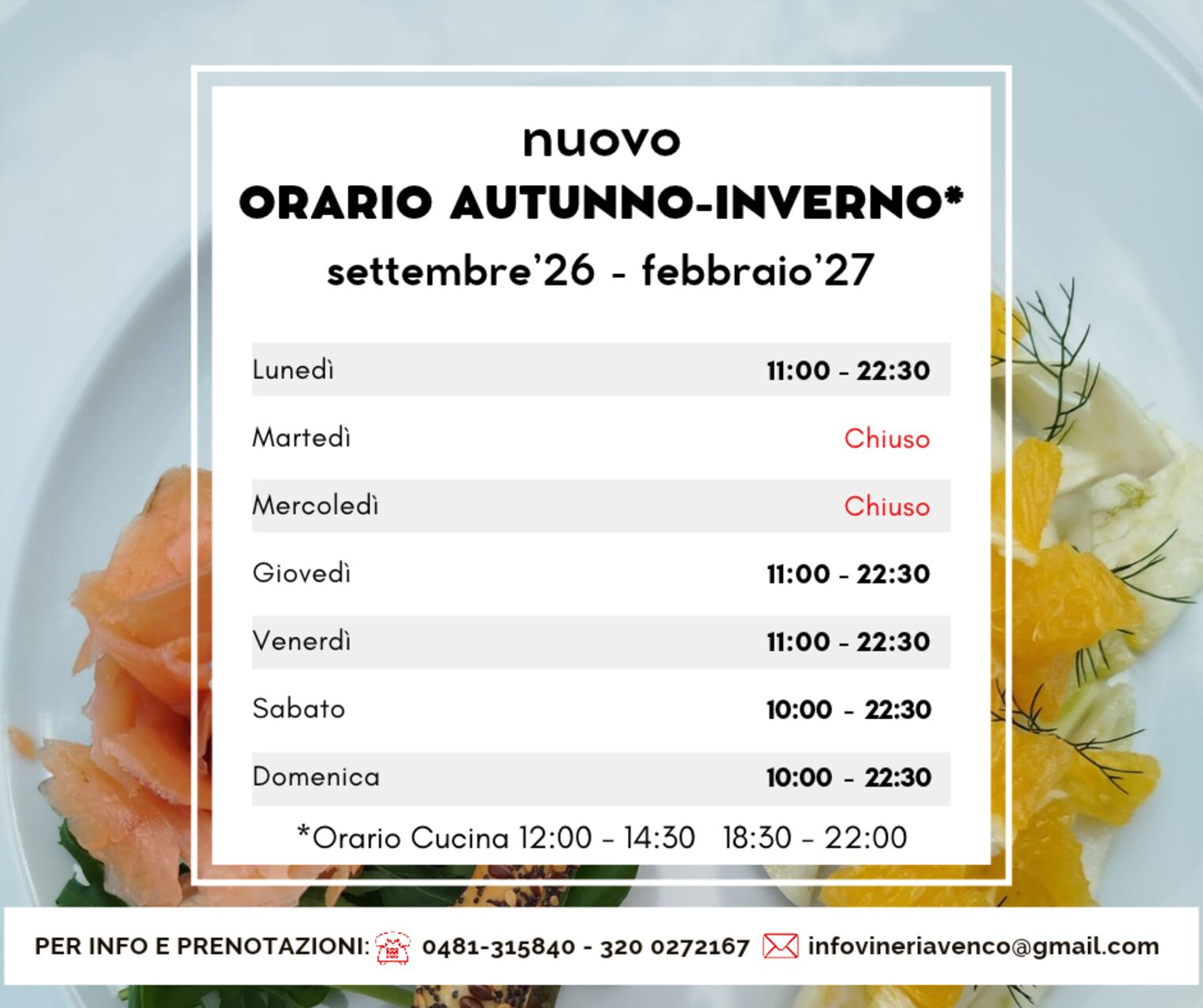 Orario Autunno - Inverno