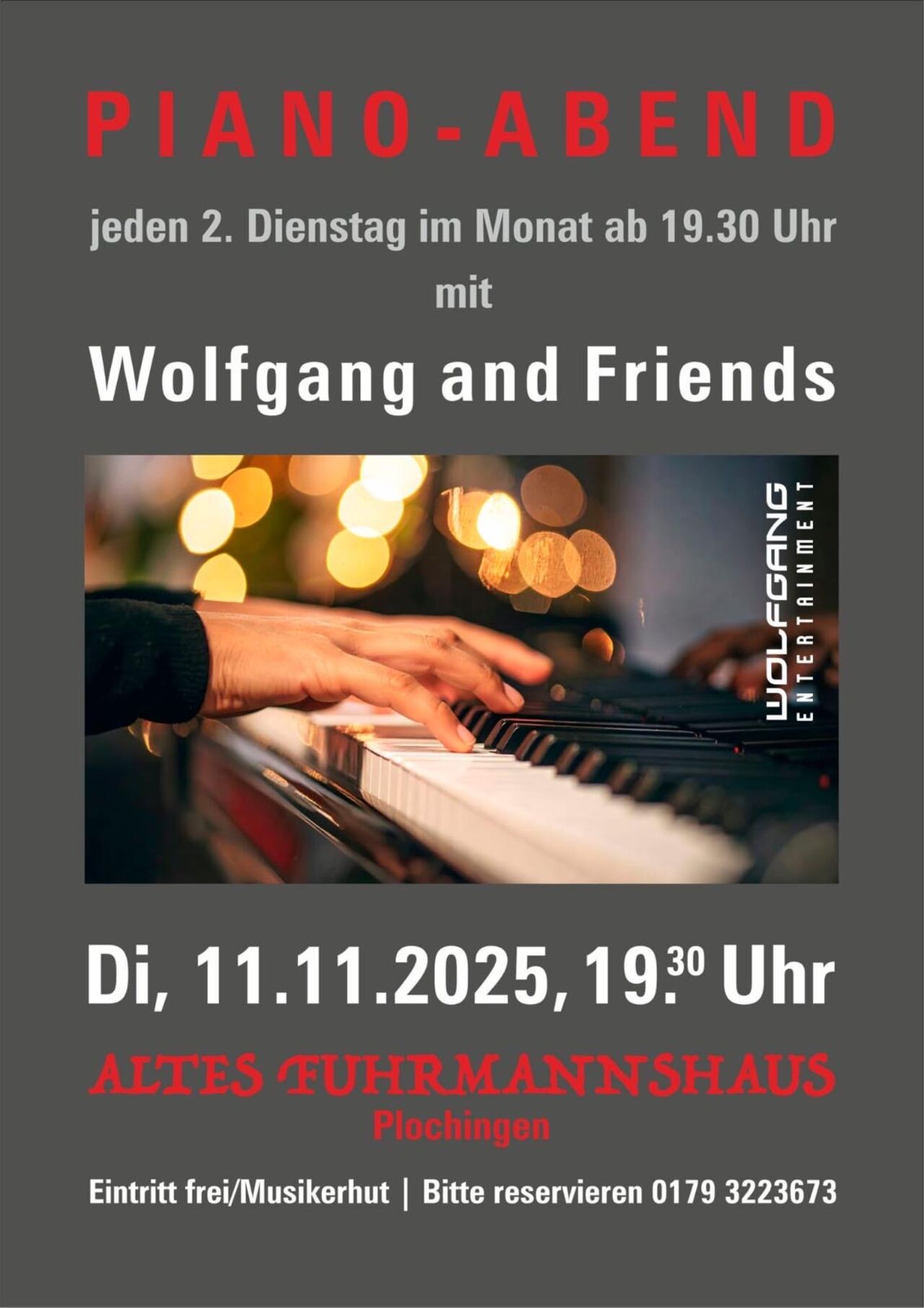"PIANO -ABEND" mit Wolfgang & Friends am Dienstag,11.11.2025