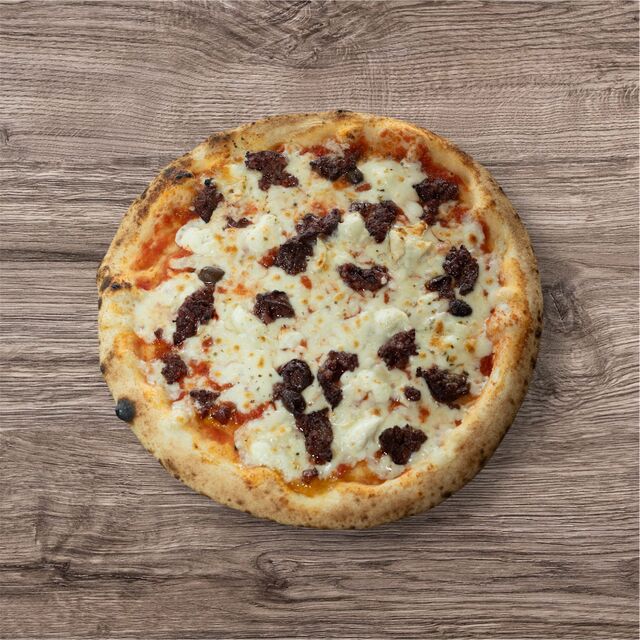 Corse ▪ 14€ : sauce tomate bio, fior di latte, figatelli, chèvre, origan