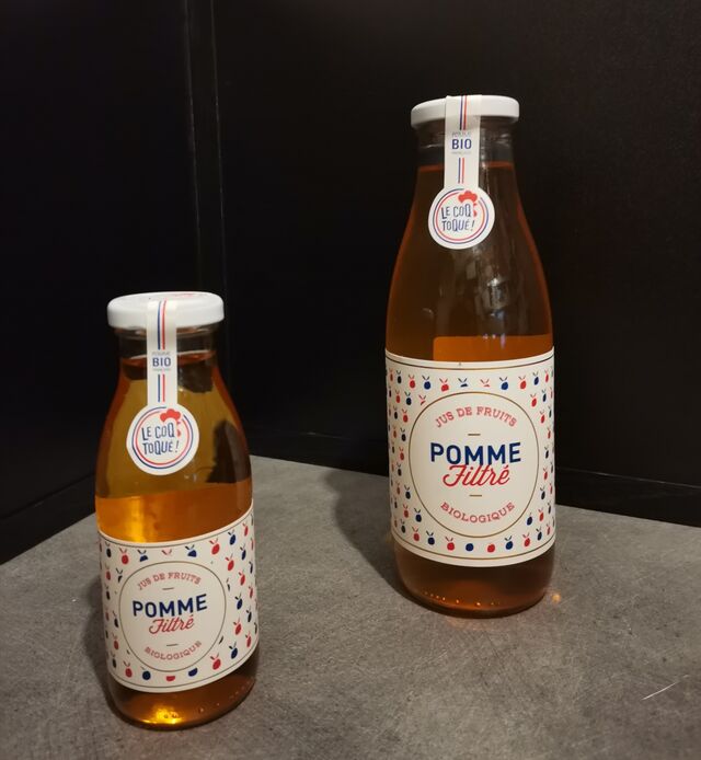 Jus de Pomme filtré bio 25cl=3.50€ ou 75cl=5.50€ 