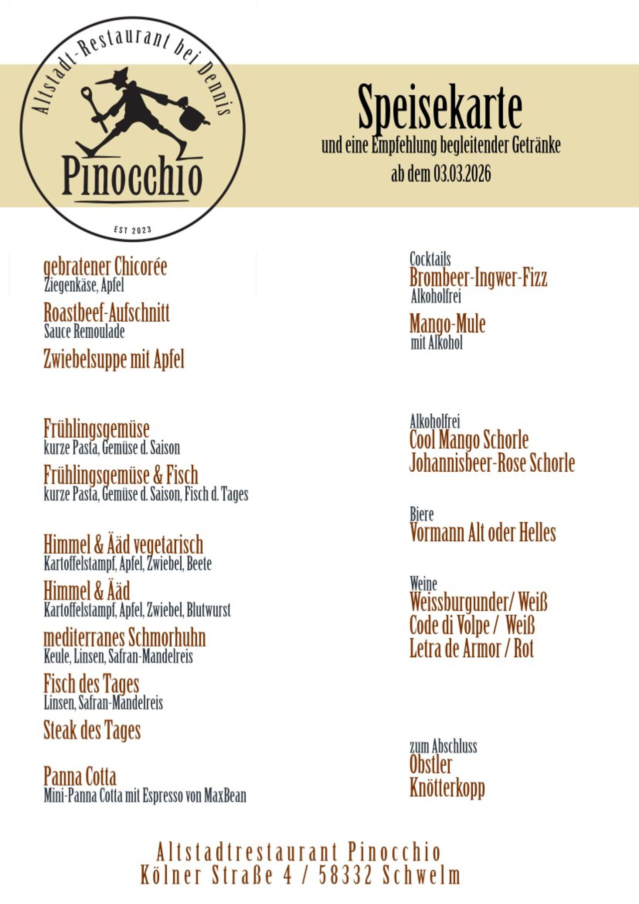 Unsere Speisekarte ab dem 03.03.2026