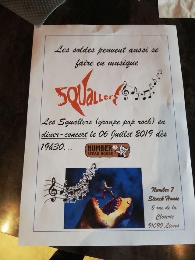 06/07/2019 concert plus menu soir 17.90 euros a partir de 19h ;30 NUMBER 7