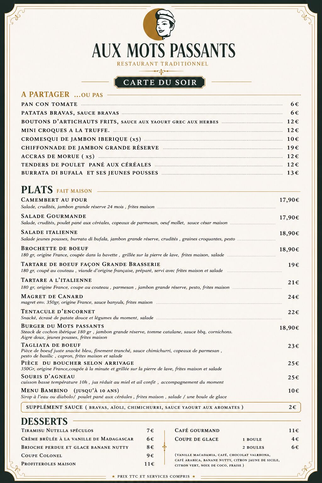Carte du soir 
