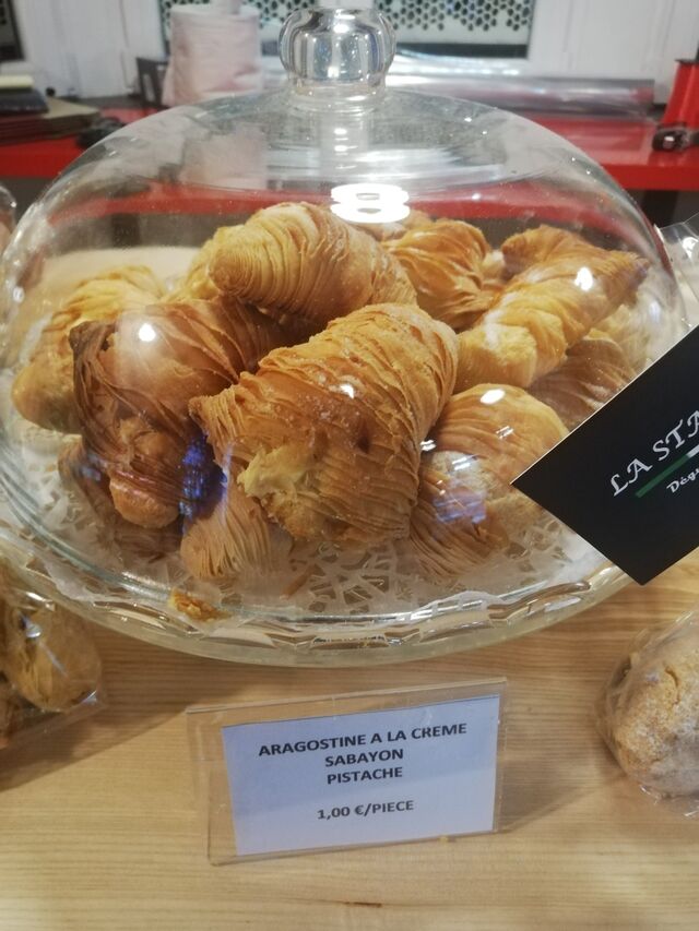 Aragostine à la crème sabayon pistache