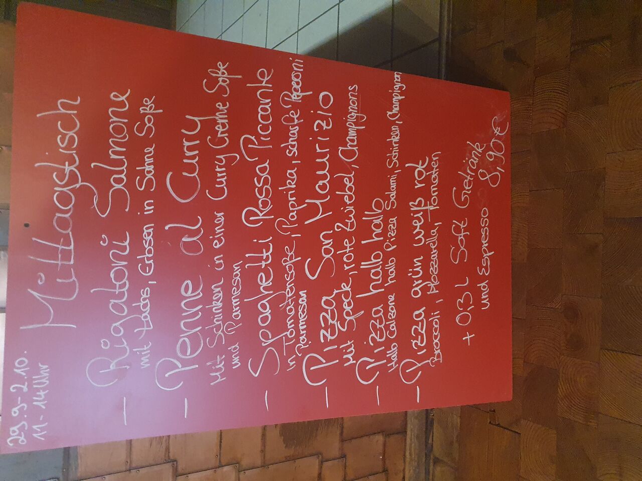 Mittagstisch ?29.9-2.10.20 ⏰11-14Uhr
Gericht+0,3l Soft Getränk und Espresso 8,90€
?auch zum #liefern & #abholen dann