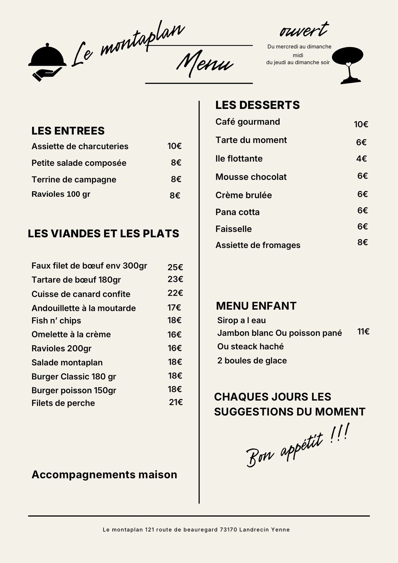 La carte du moment 