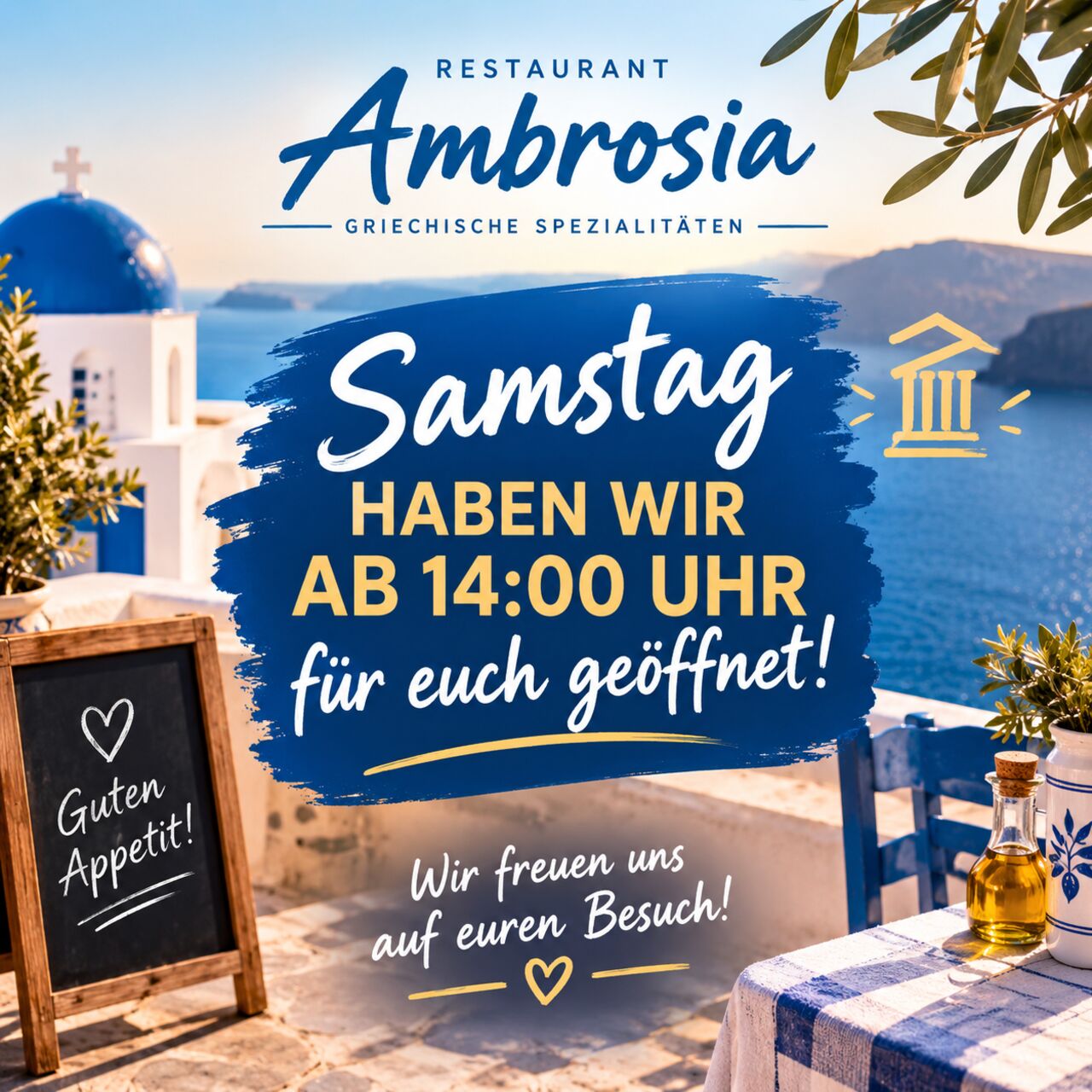 FEIERTAG – WIR HABEN FÜR EUCH GEÖFFNET! 💙🇬🇷