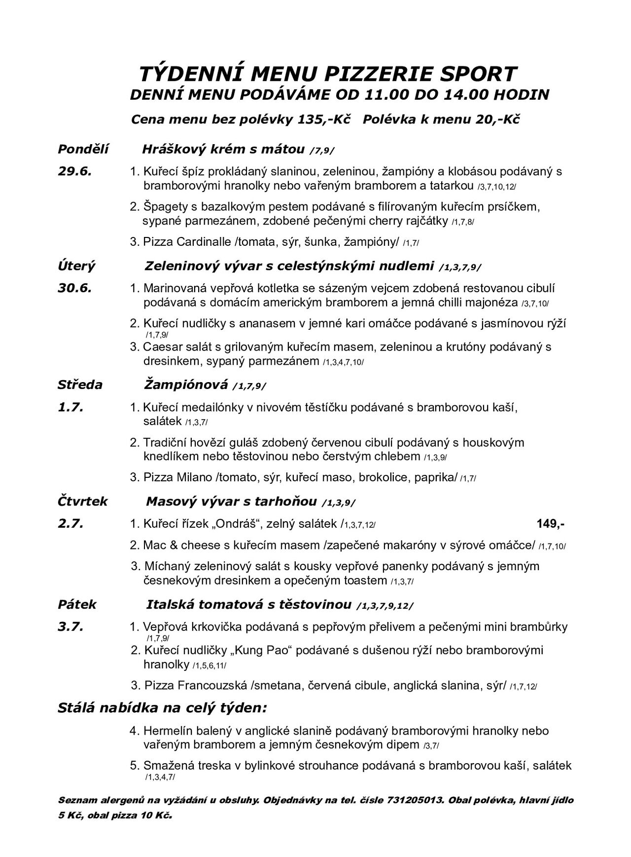 Týdenní menu