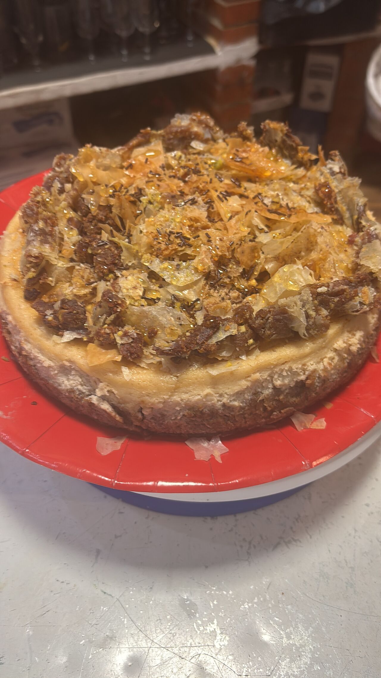 Tarta de queso con backlava 