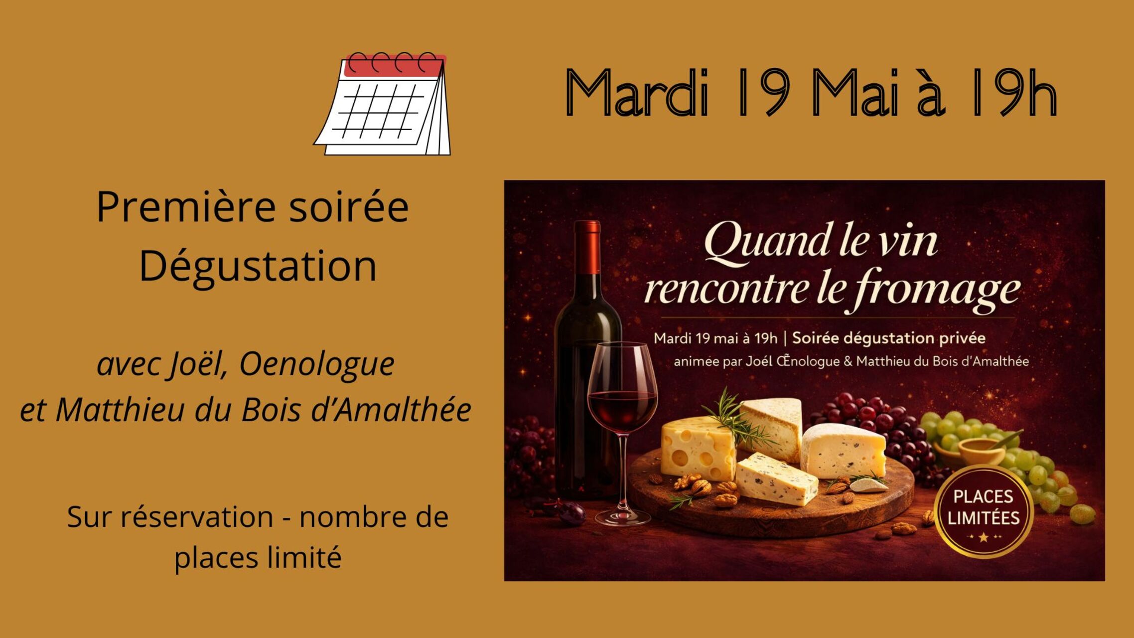 Mardi 19 Mai : Soirée dégustation Vins et Fromages