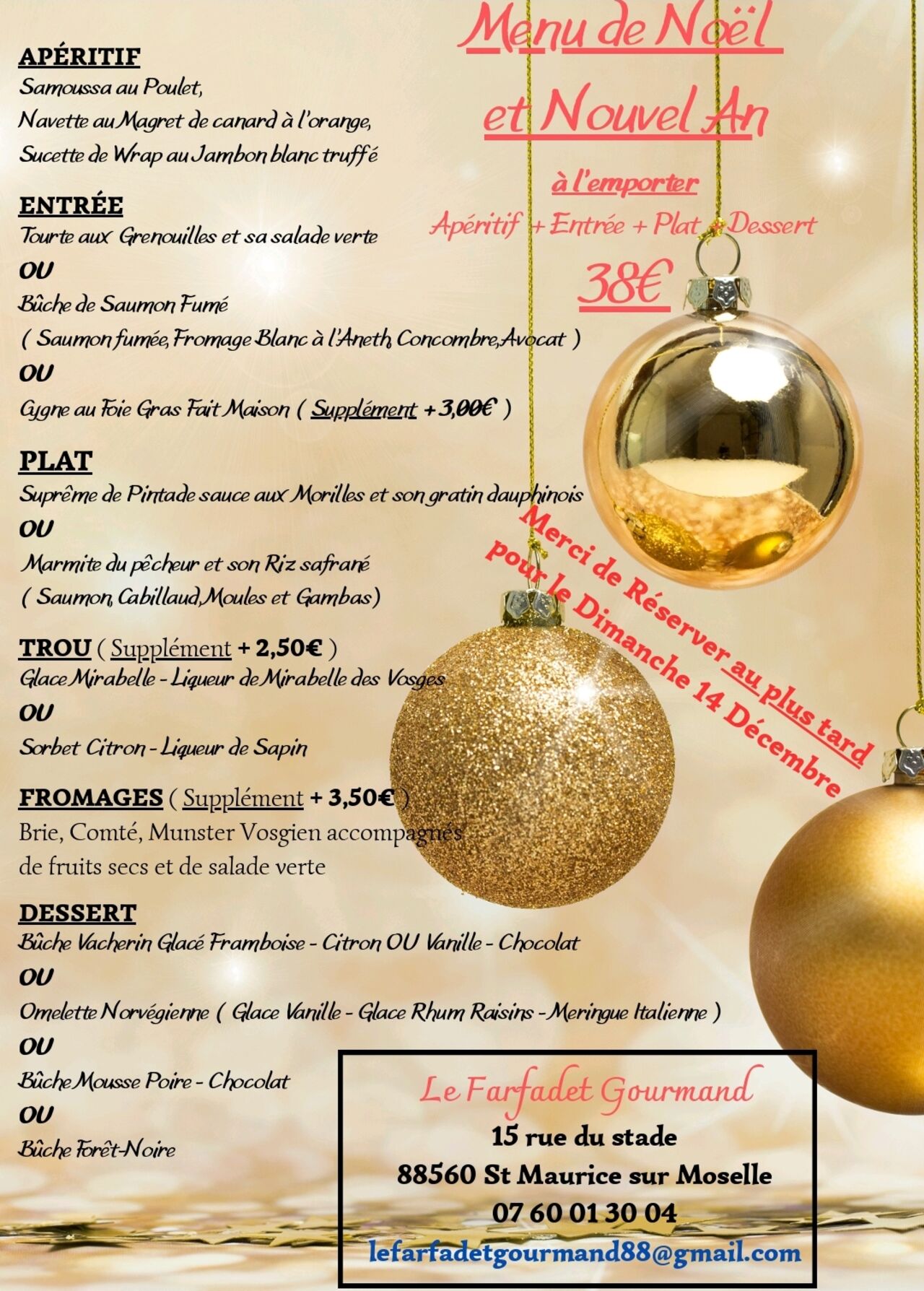 Menu Noël /Nouvel An 2025 à l'Emporter