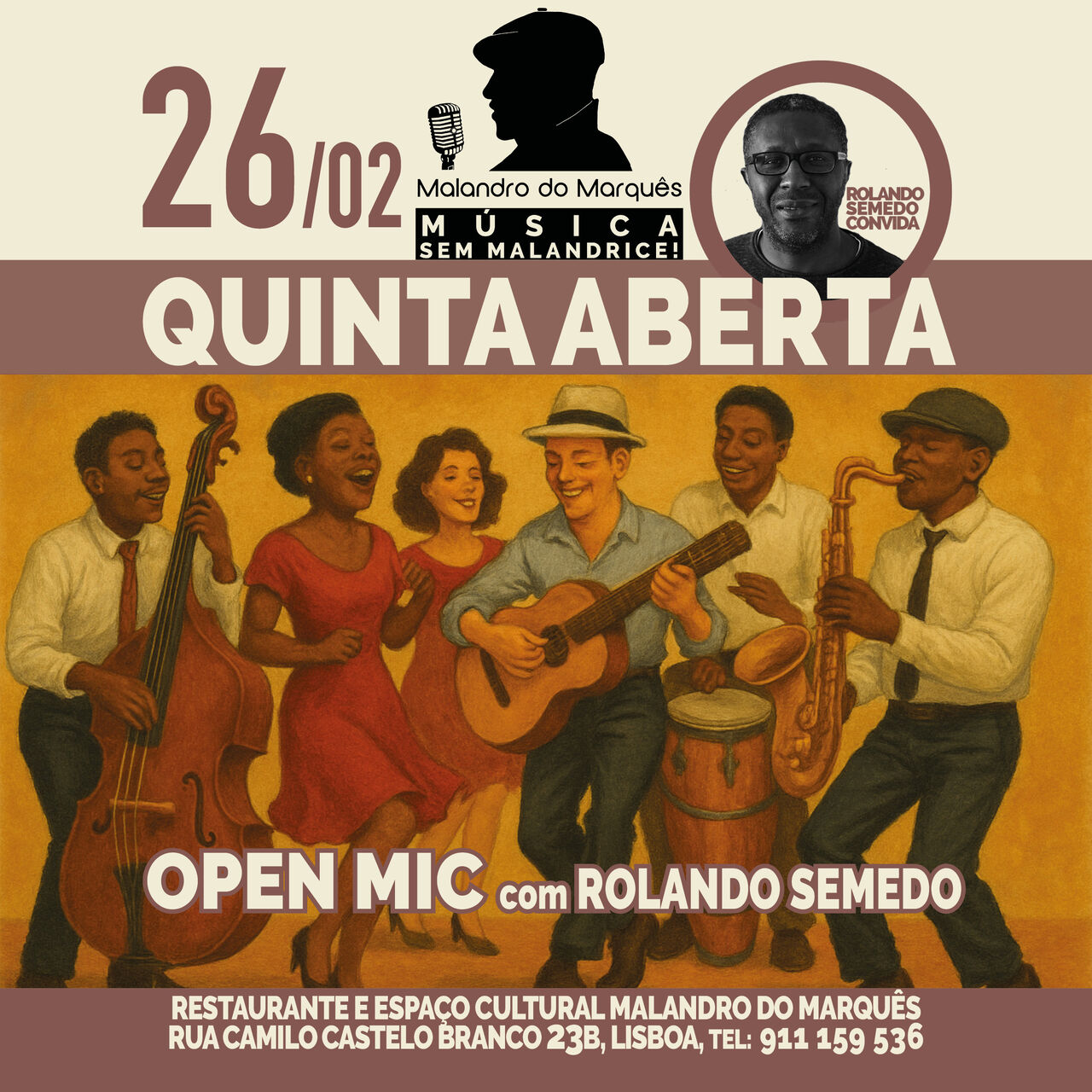 Quinta Aberta (Jam Session e Open Mic) com Rolando Semedo