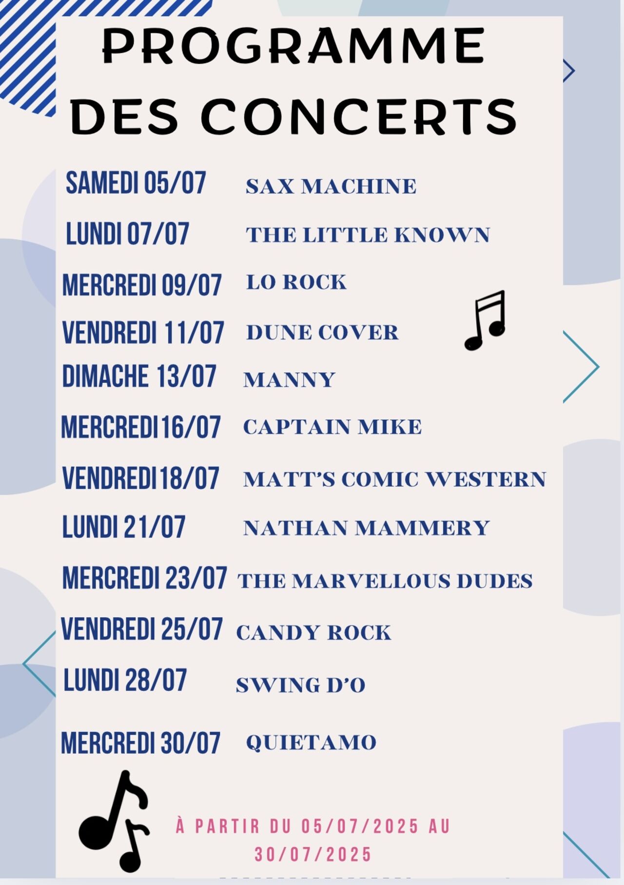 Programme concerts juillet