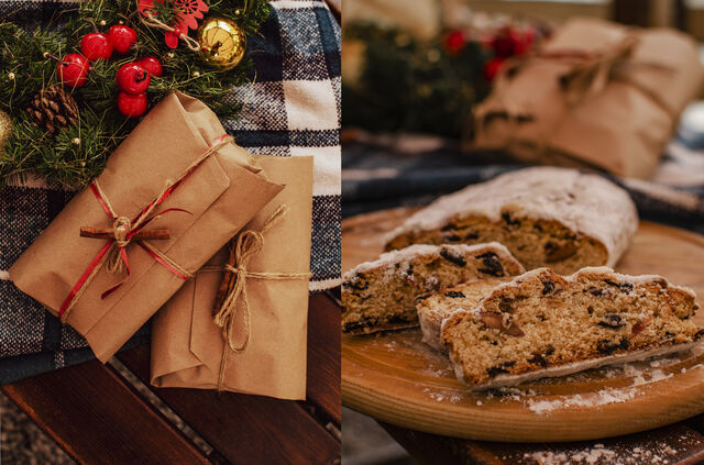 Різдвяний Штолен - сухофрукти замочені в ромі, два види родзинок, вишня, журавлина, курага, мигдаль, цедра та сік апельсину. 