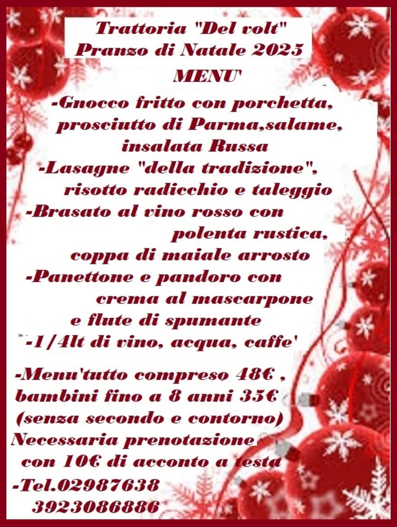 PRANZO DI NATALE 2025, NECESSARIA PRENOTAZIONE, POSTI LIMITATI