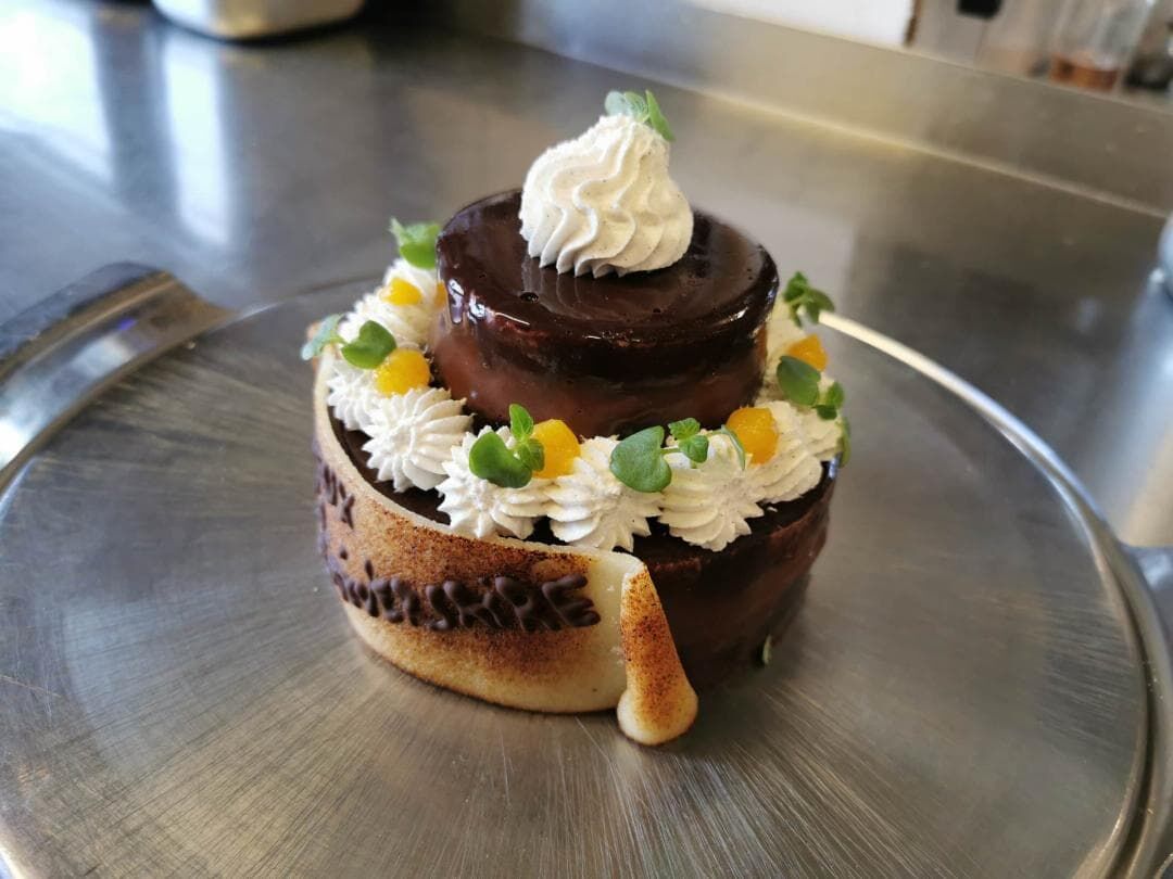 Gâteau d'anniversaire, royale chocolat, insert passion