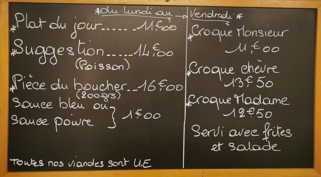 Carte du lundi au vendredi 