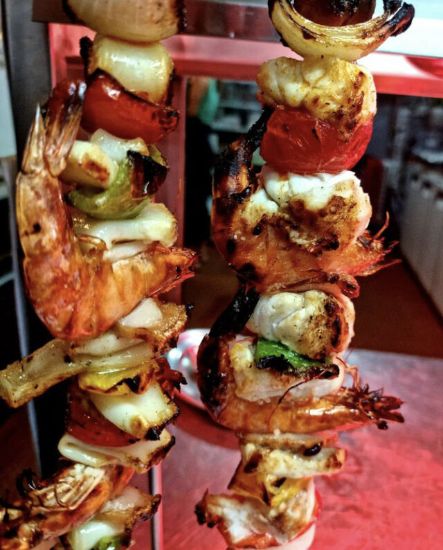Espetada de Lulas com gambás & Espetada de Tamboril com gambás 
