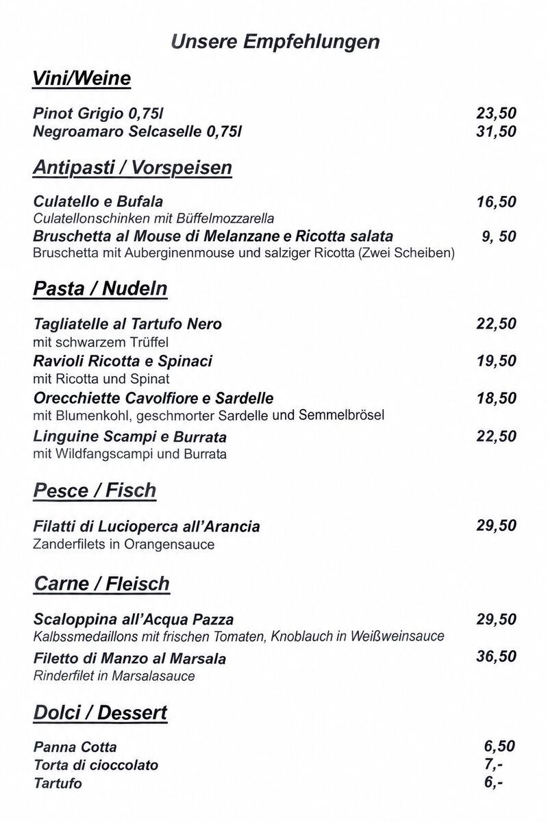 Unsere Tafel mit Empfehlungen.Wir beraten Sie gerne!