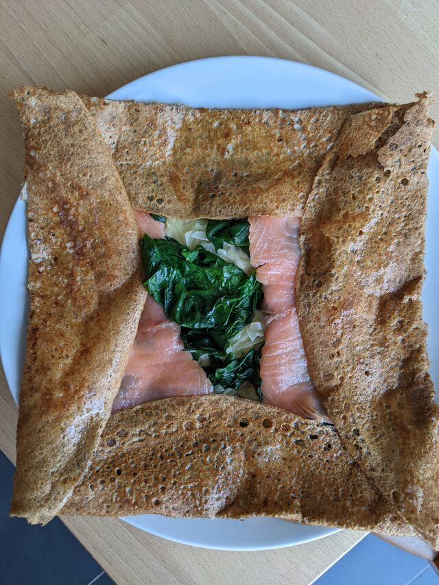 Galette aux épinards frais et saumon fumé