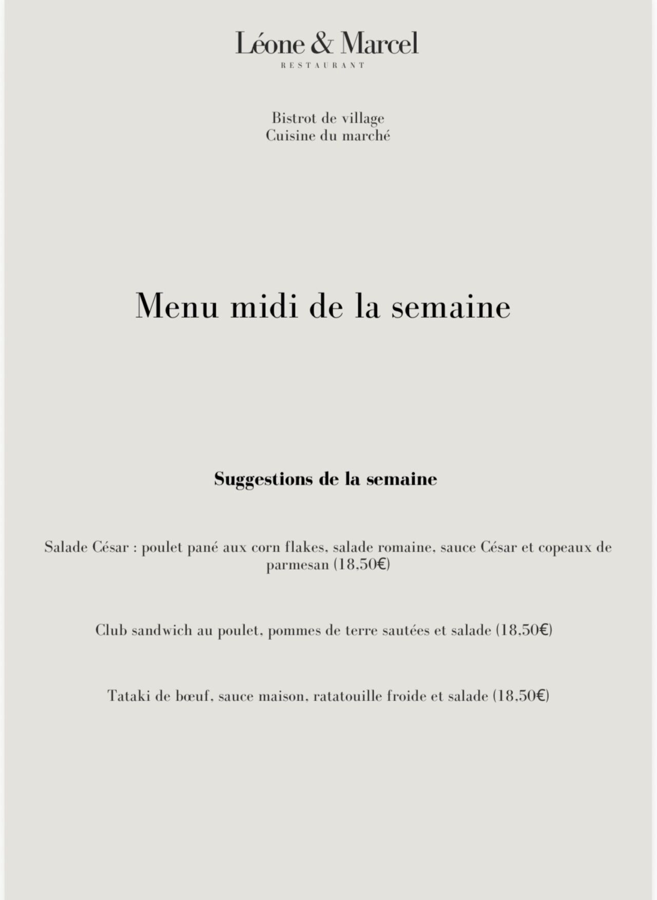 SUGGESTIONS DU LUNDI 27 JUILLET MIDI AU VENDREDI 31 JUILLET MIDI