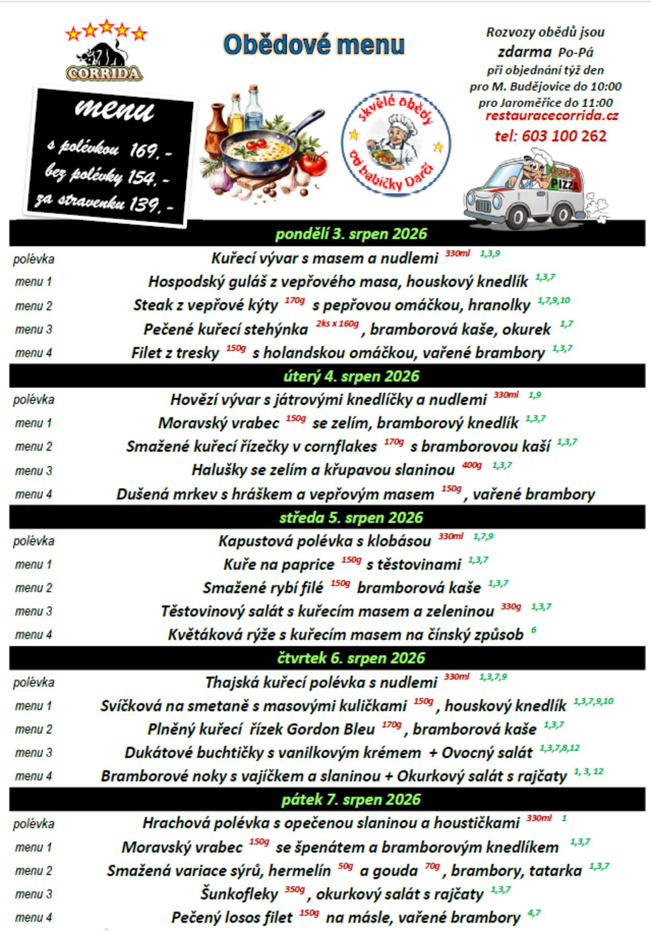 Obědové menu 3.-7. srpna 2026