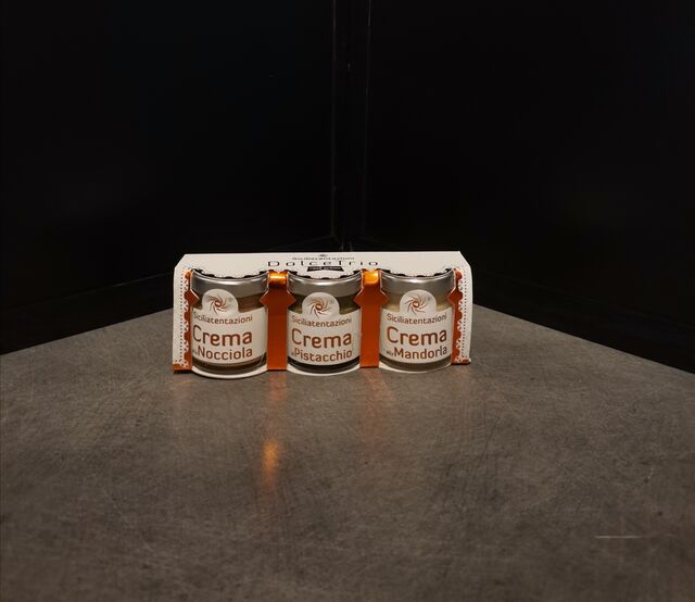 Trio de crème de noisette, pistache, amandes de 40g=plus en stock