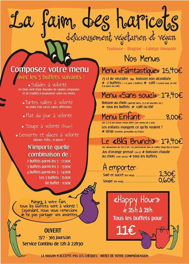 Composez votre menu. Les buffets sont à volonté.
Large choix végan
Bon appétit!