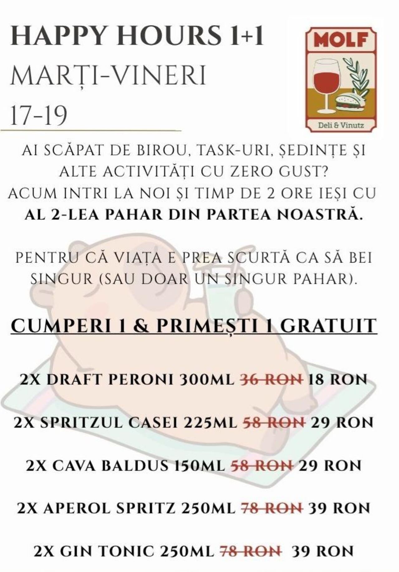 Happy Hours Marti-Vineri intre 17-19