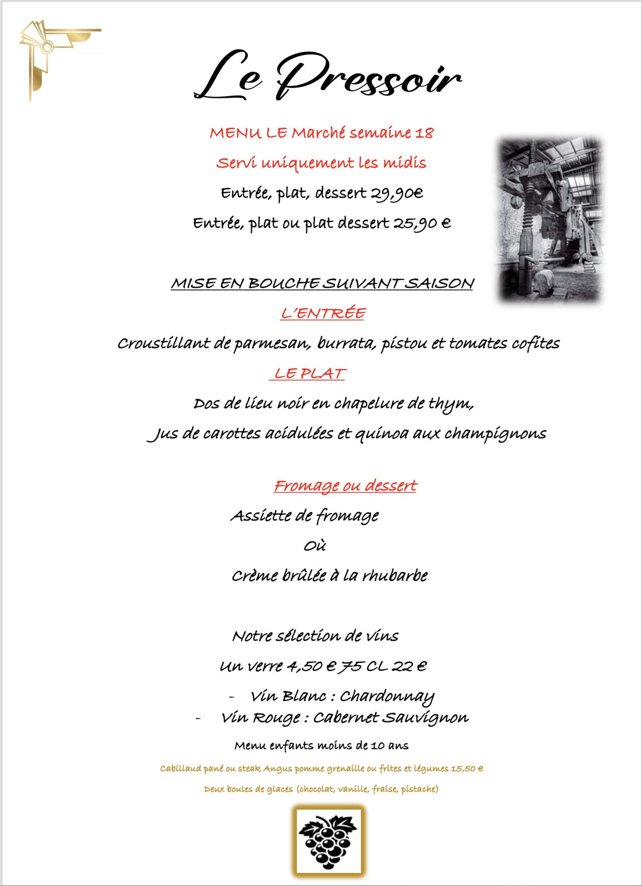 Menu du marché semaine 18