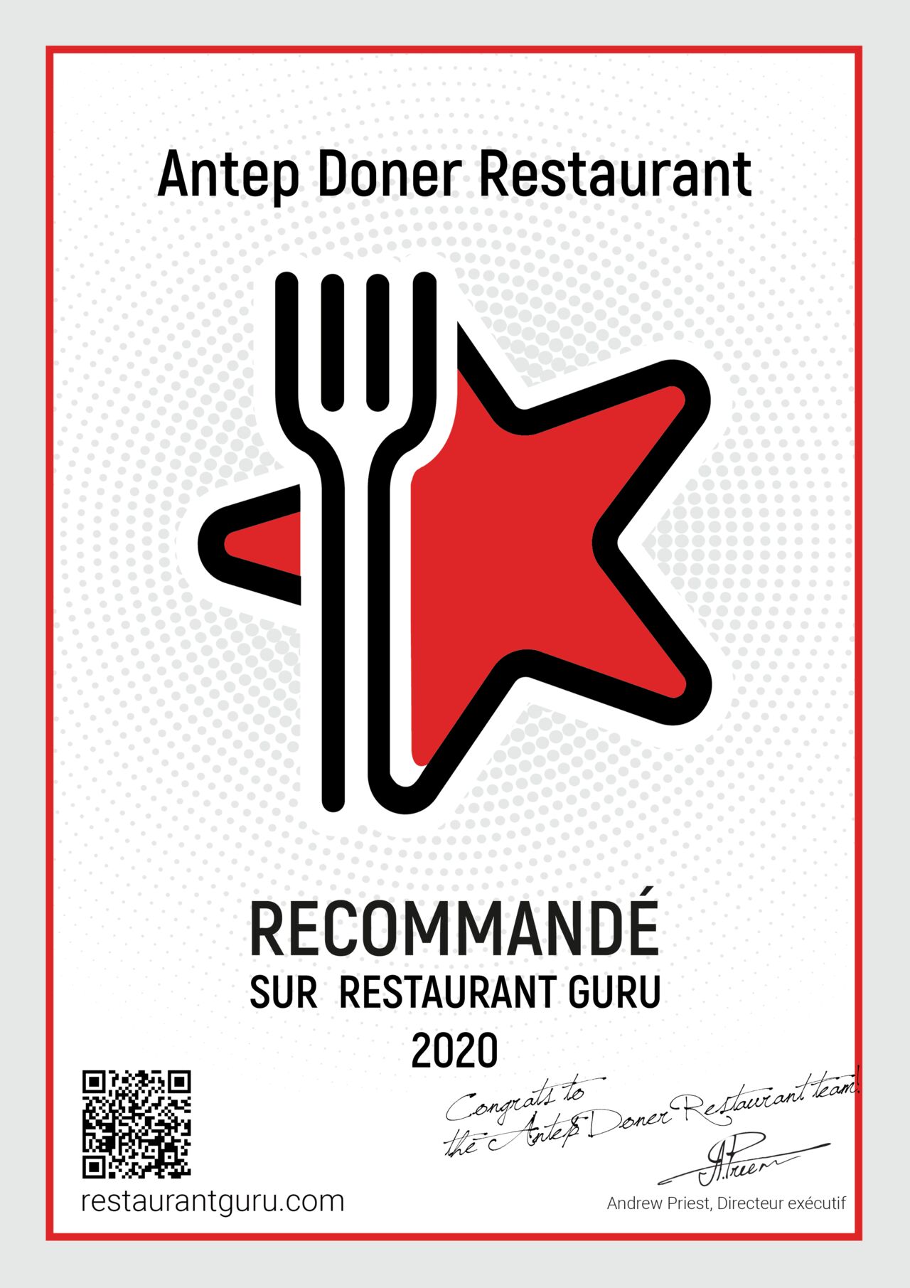 Le restaurant Antep Colmar s’est vu attribuer le certificat d’Excellence grâce aux retours de nos clients ! MERCI !