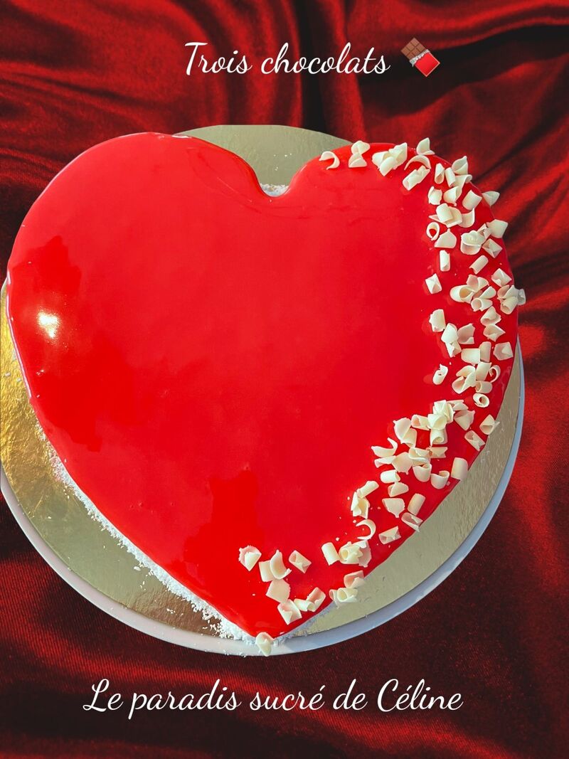 3 Chocolats Glaçage miroir et copeaux de chocolat blanc