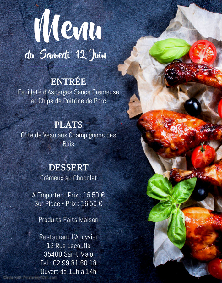 Menu du Samedi 12 Juin