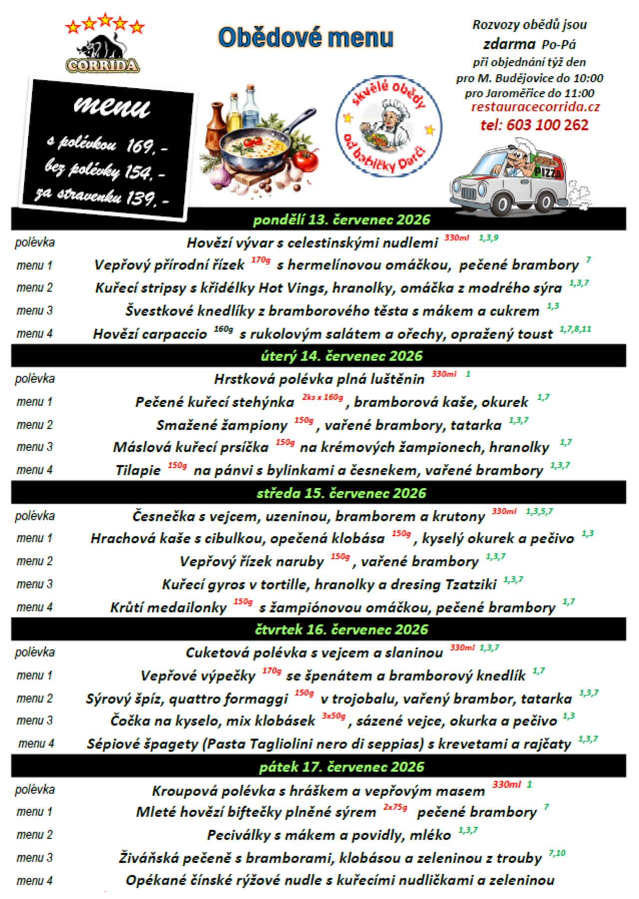 Obědové menu 13. až 17.7.2026