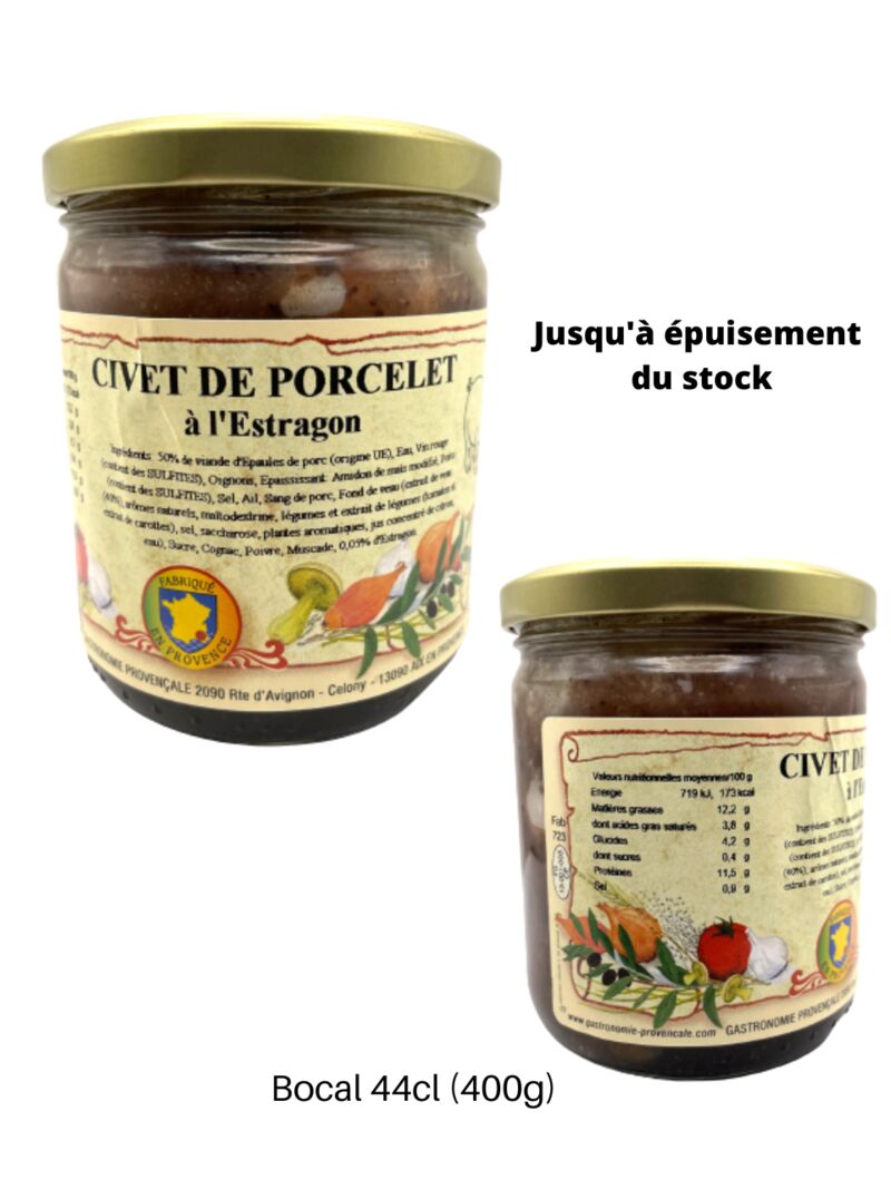 CIVET DE PORCELET à l'Estragon - 400g - 44cl