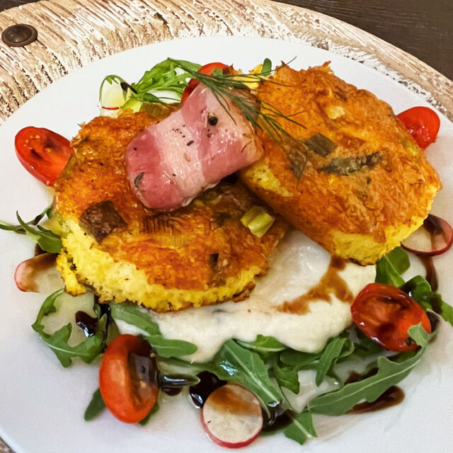 Omelette à l aillet, mousse d asperges