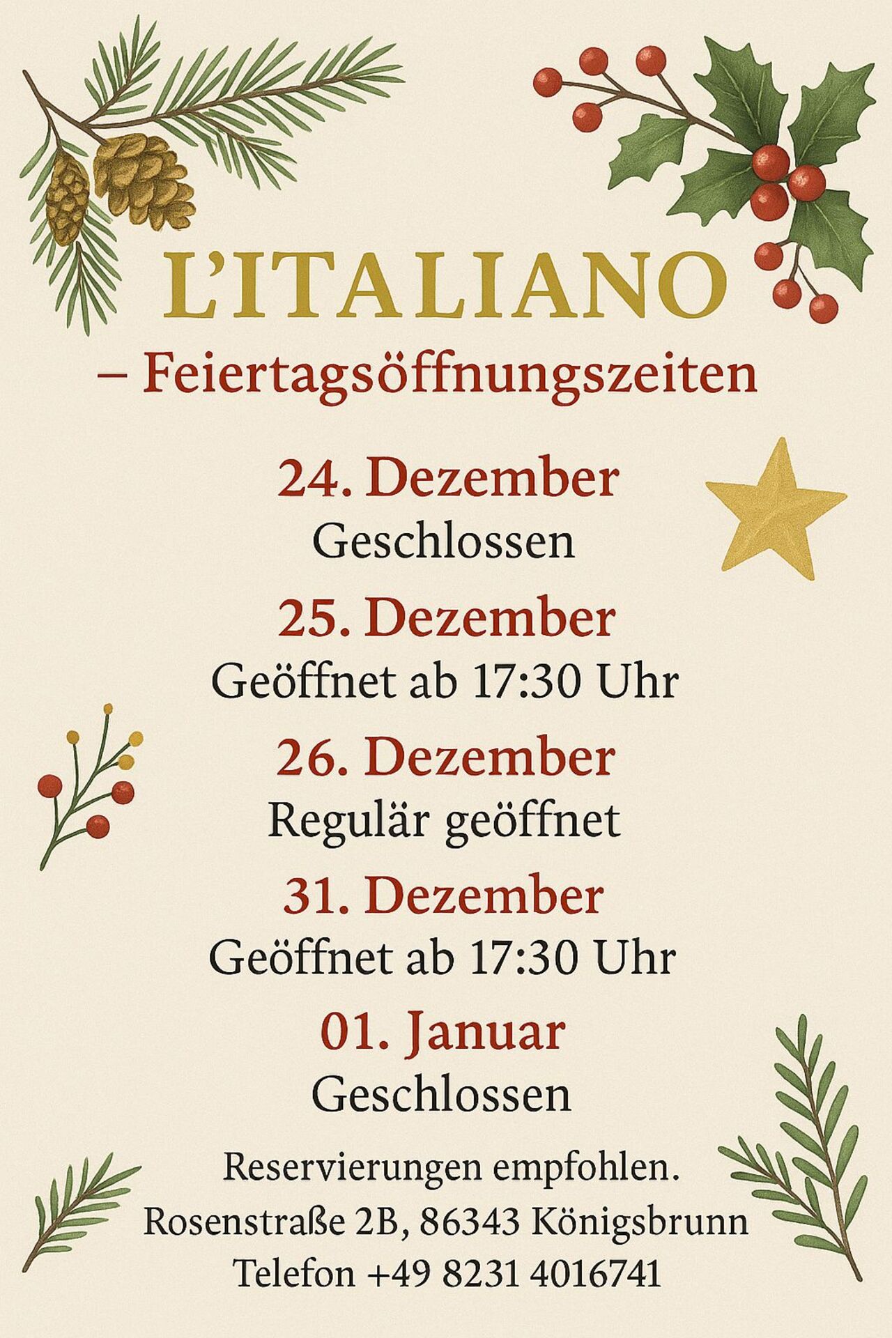 Feiertagsöffnungszeiten