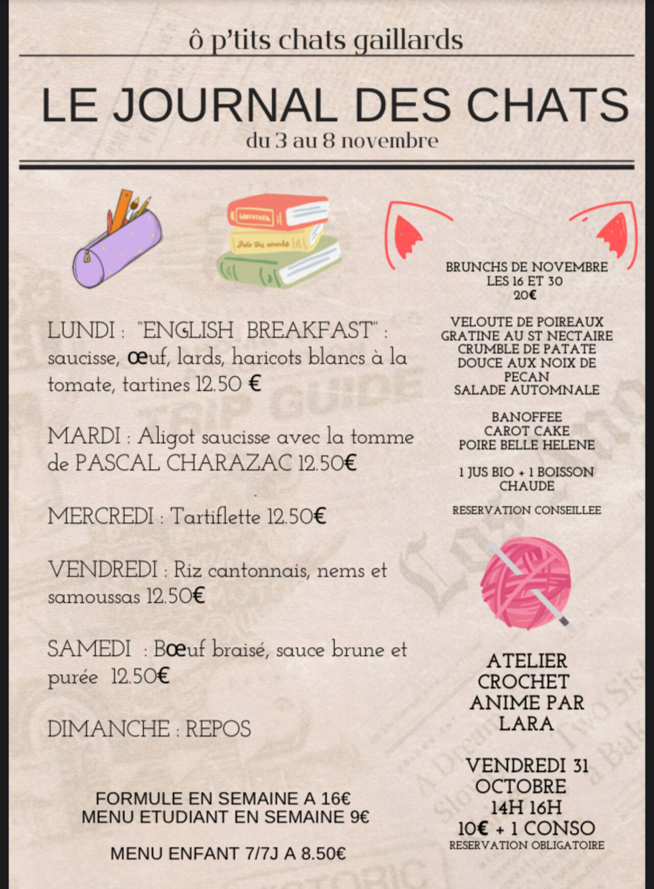 Menu du 3 au 8 novembre