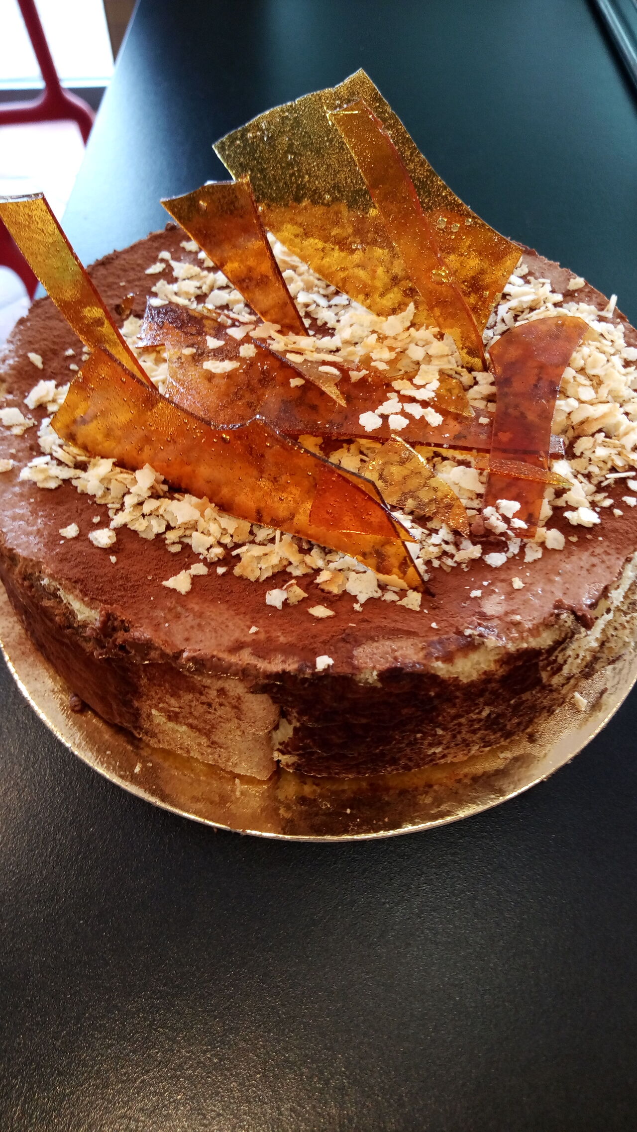 Chocolat caramel (biscuit croquant mousse chocolat crémeux caramel)